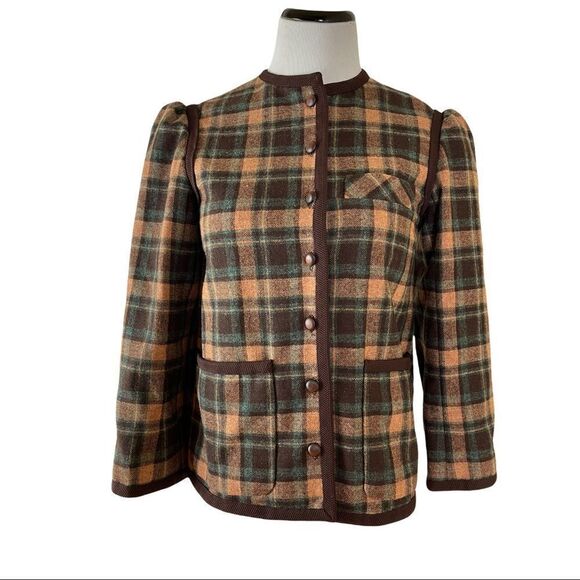Vintage Vouge Paris Orginal Brown Plaid Blazer Sz S Collegiate Preppy Office EUC - Picture 2 of 10